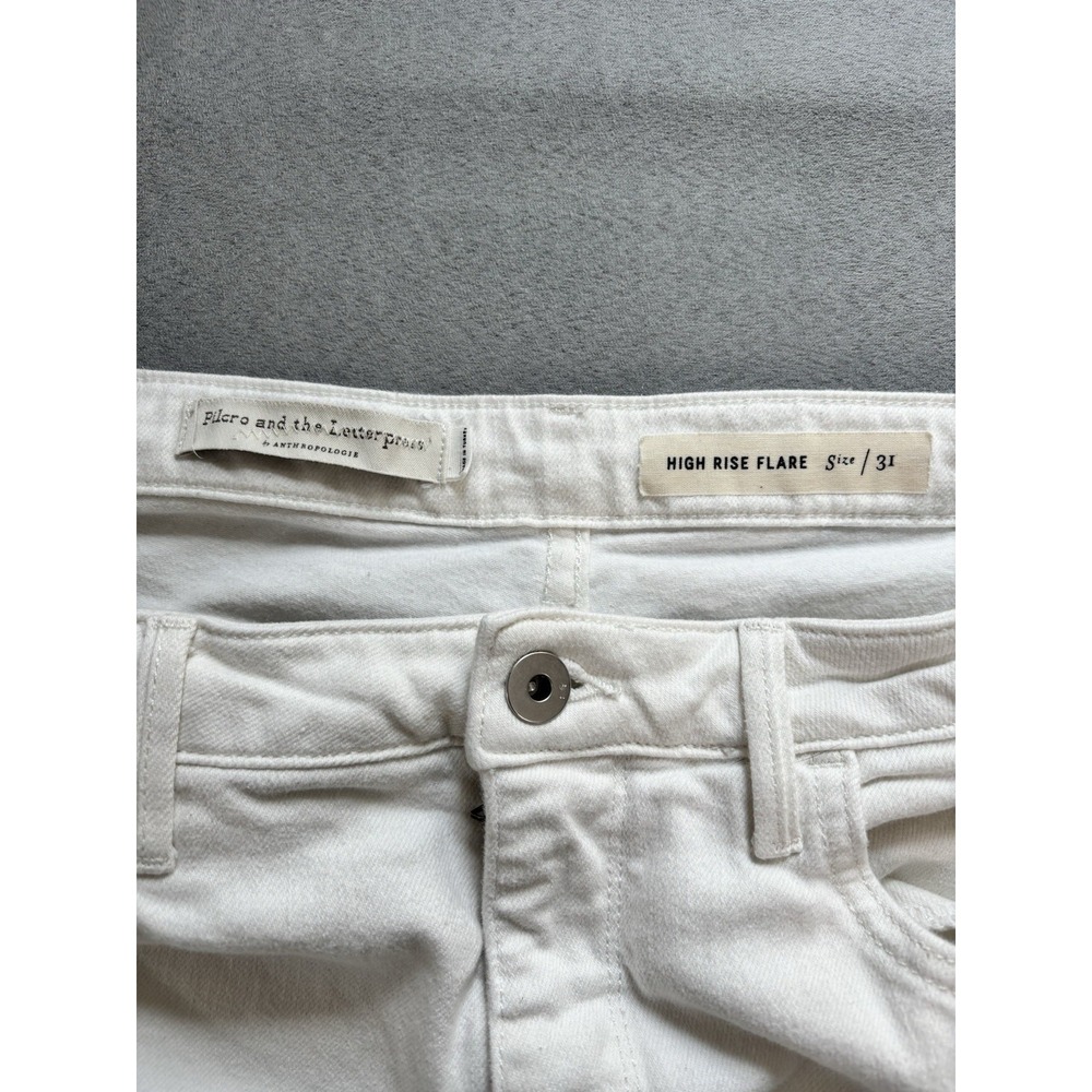 Anthropologie Pilcro Eyelet Lace Embroidered Hem High Rise Crop Flare Jeans Sz31 - Picture 3 of 11